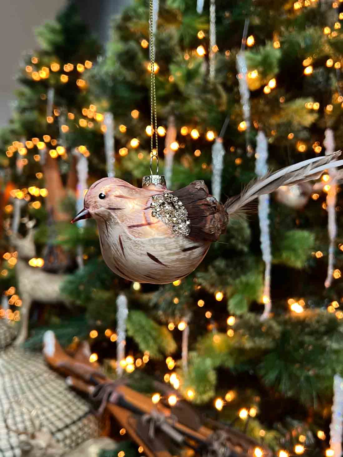 Glass Bird Cone Scale Wings and Feather Brown Tale Ornament