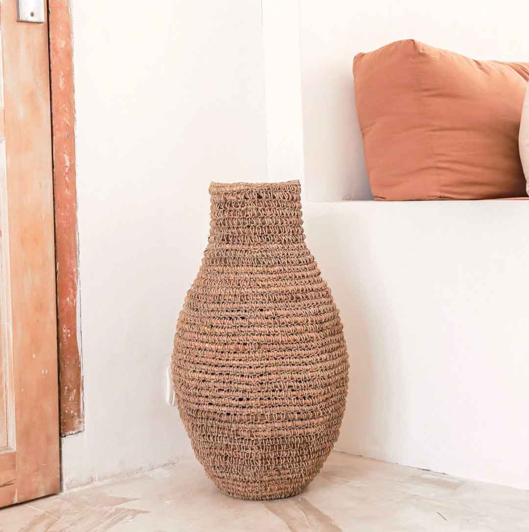 Austa Boho Vaza SAKRA, pagaminta iš bananų pluošto ir rafijos