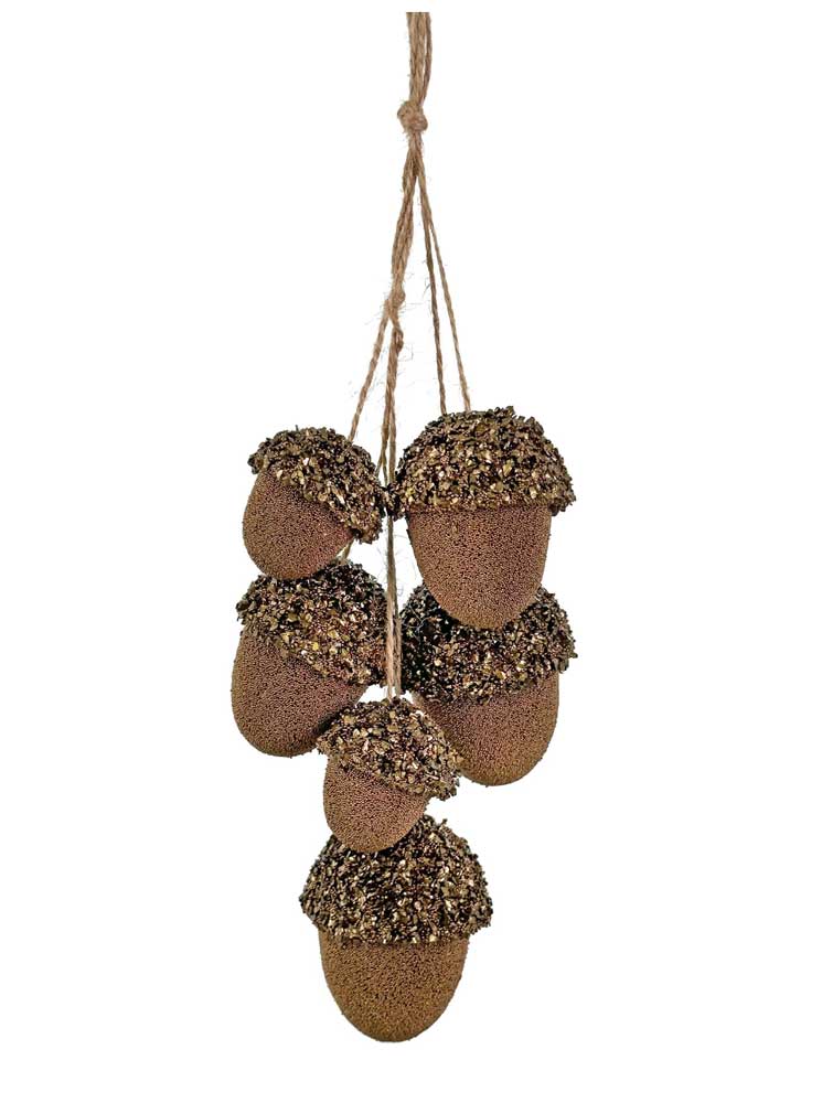 Bead-glitter acorns bundle x6 copper 20cm