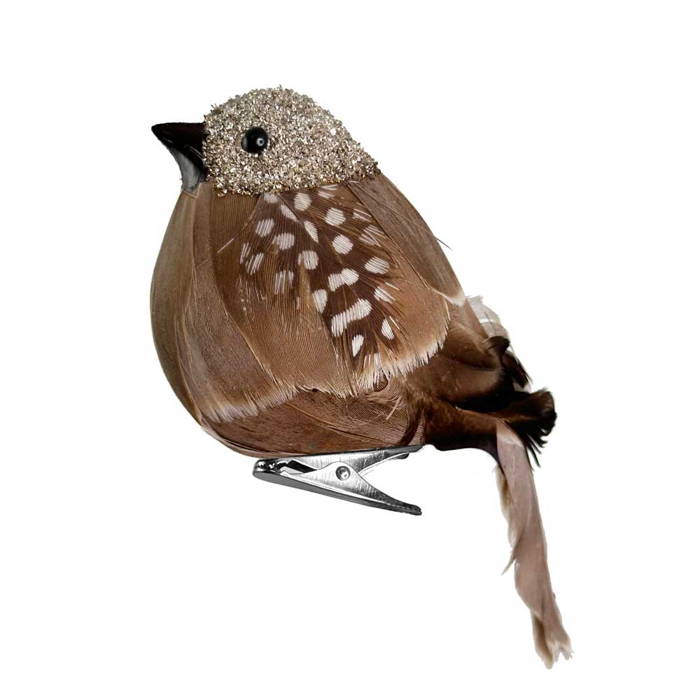 Bird Brown With Silver Glitter 12cm
