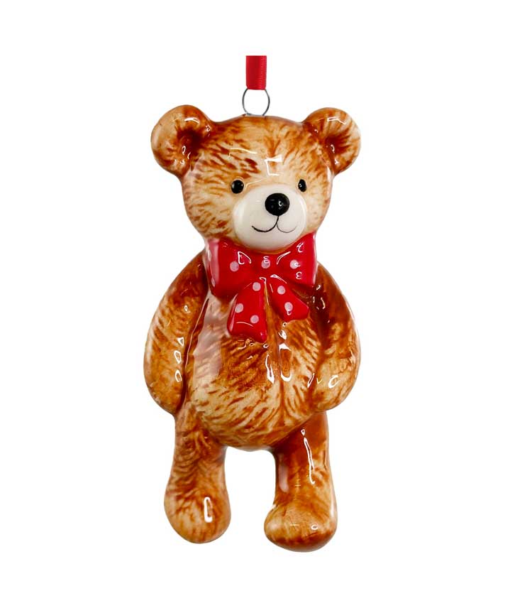 Ceramic Teddy With Bow Ornament 8,5cm