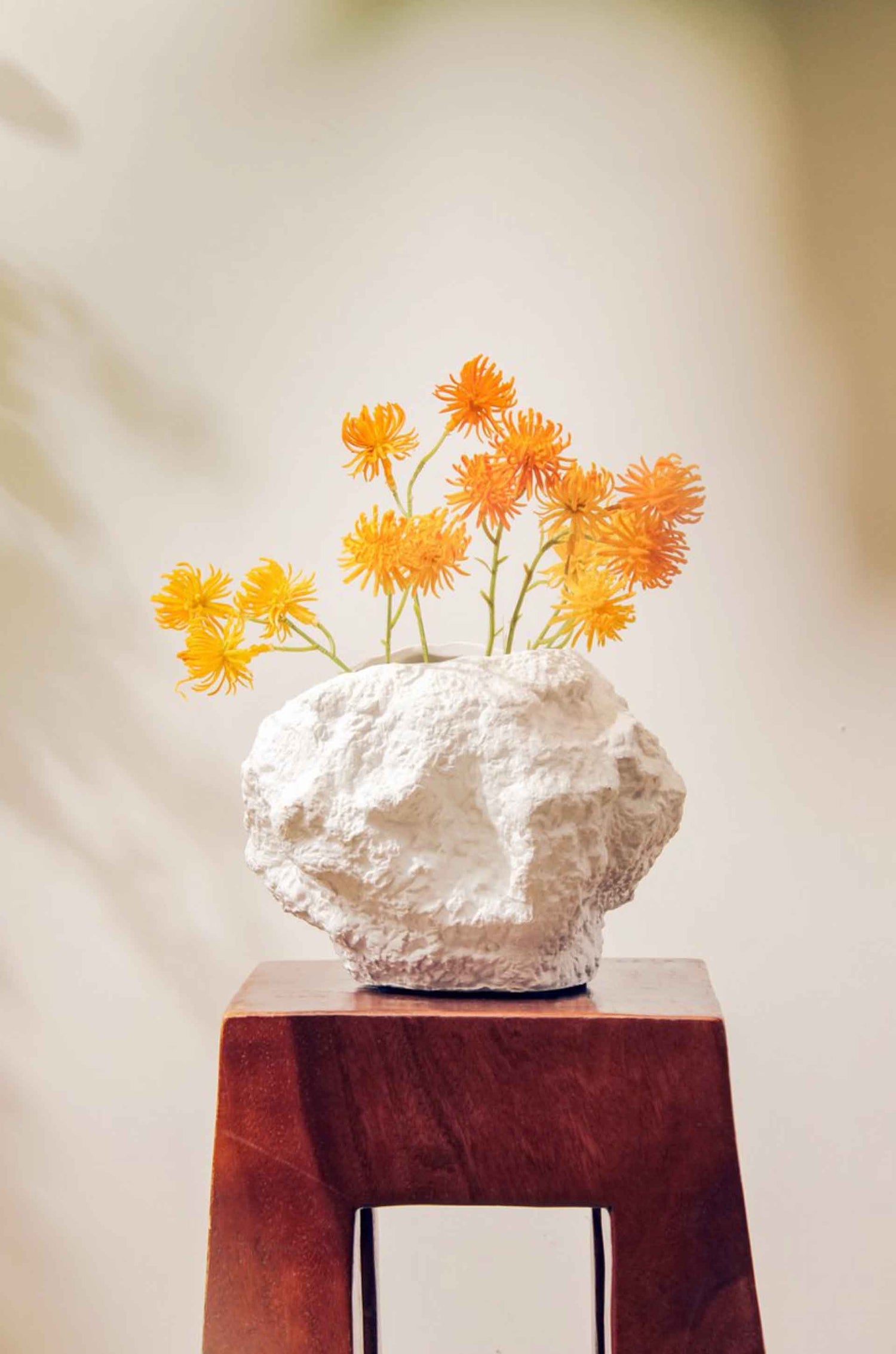 White Ceramic Vase with Real Rock Look | Trendy Natural Design | Medium