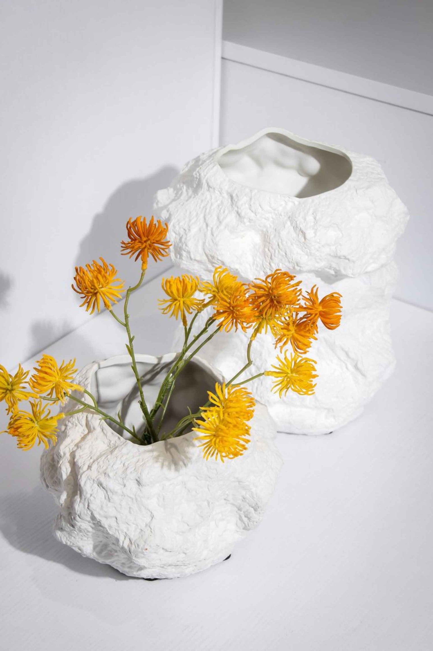 White Ceramic Vase with Real Rock Look | Trendy Natural Design | Large