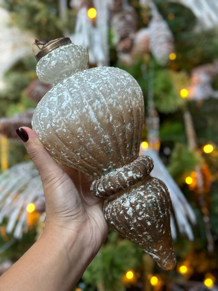 Christmas Ball XL Brown White Glass and Metal