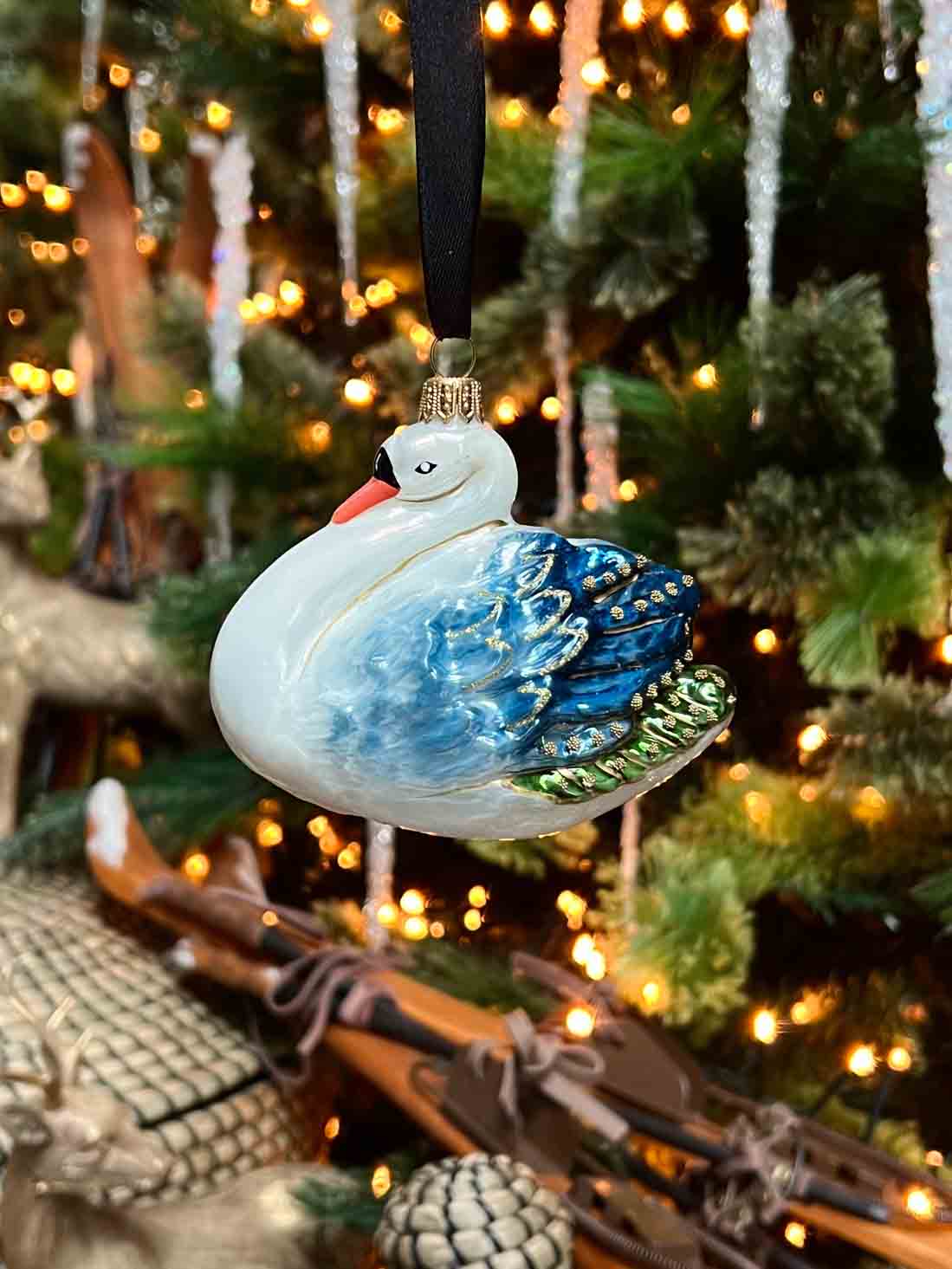 Christmas Ornament - Blue Swan - Hand Painted