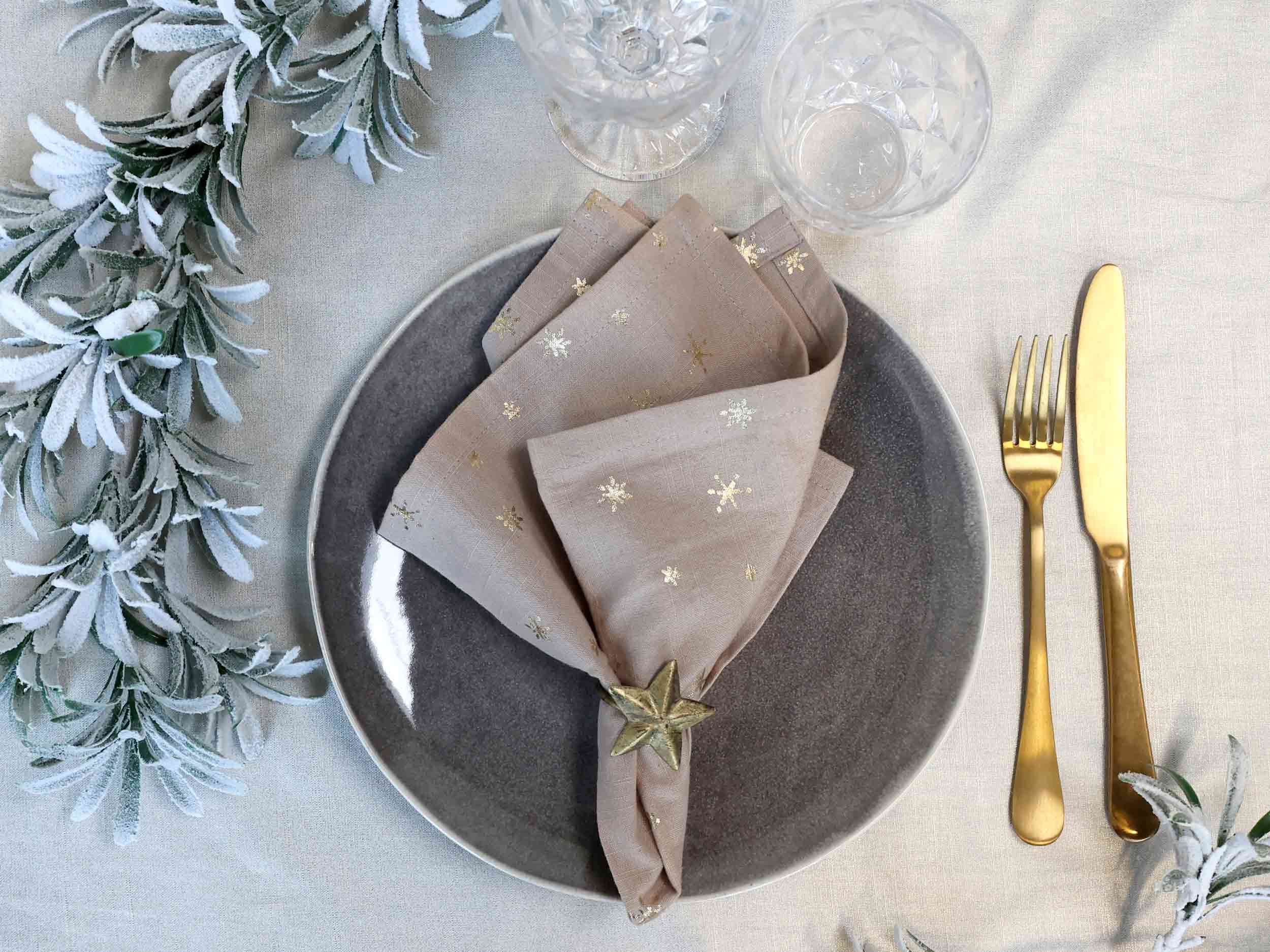 Cloth Napkin with Gold Stars - Set of 4