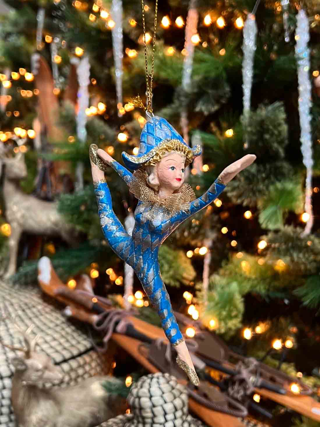 Comm Jester Leaping Girl Ornament Blue