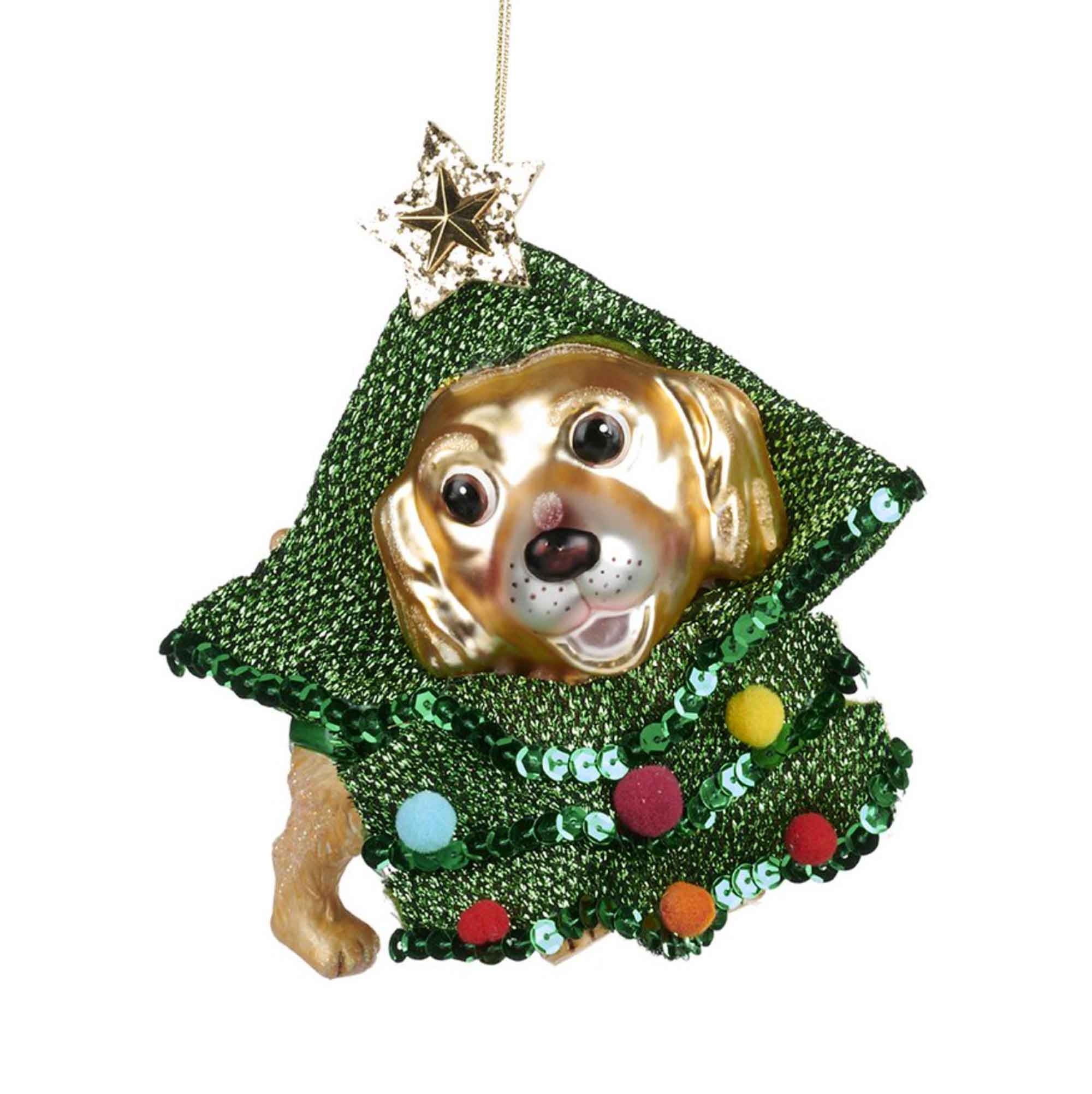 Glass Dog in Xmas Tree Ornament