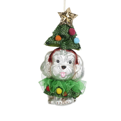 Glass Dog in Xmas Tree Ornament