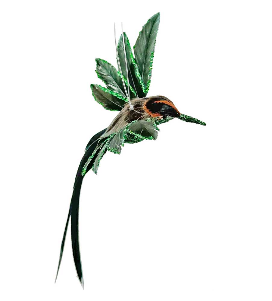Feather Glitter Colibri Green 12cm