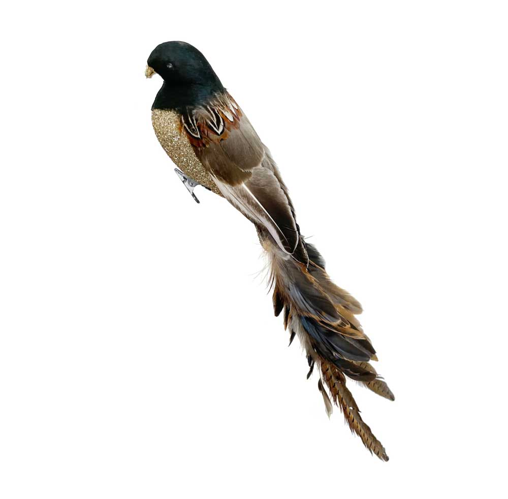 Feather Bird Glass Glitter Body Brown