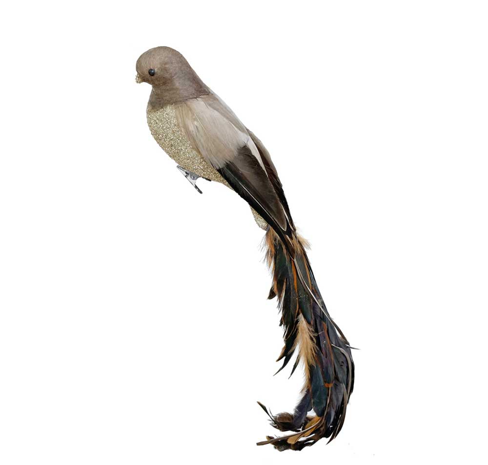 Feather Bird Glass Glitter Body Grey