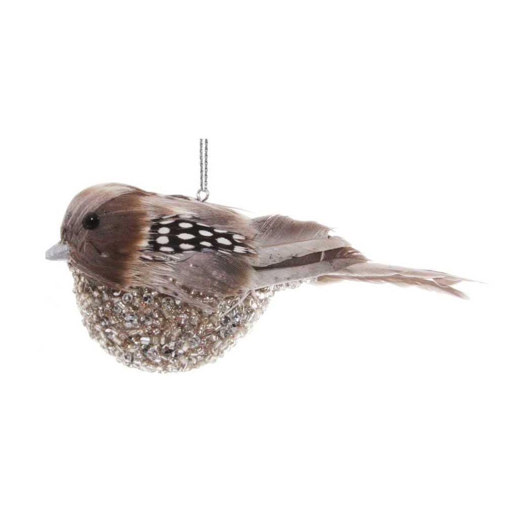 Feather Bird Silver Bead Grey Tail 12cm