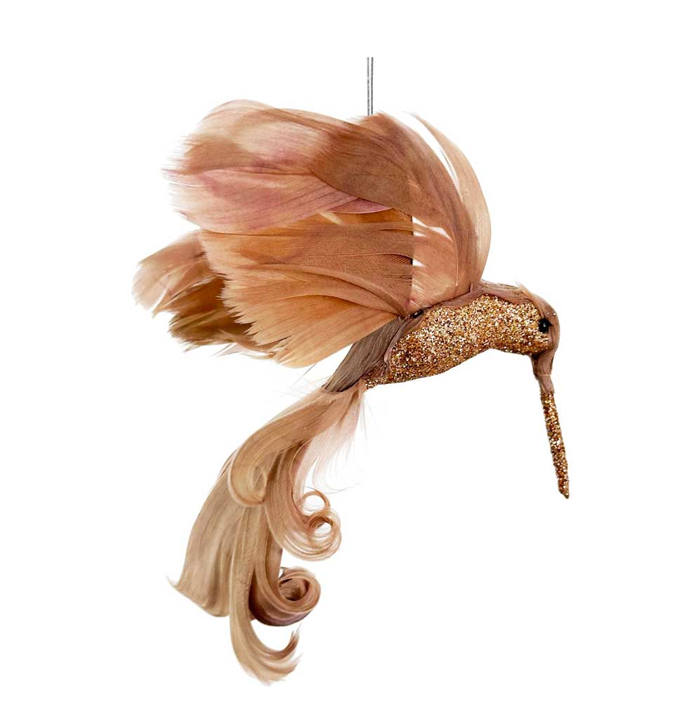 Feather Glitter Colibri Lt Brown 12cm