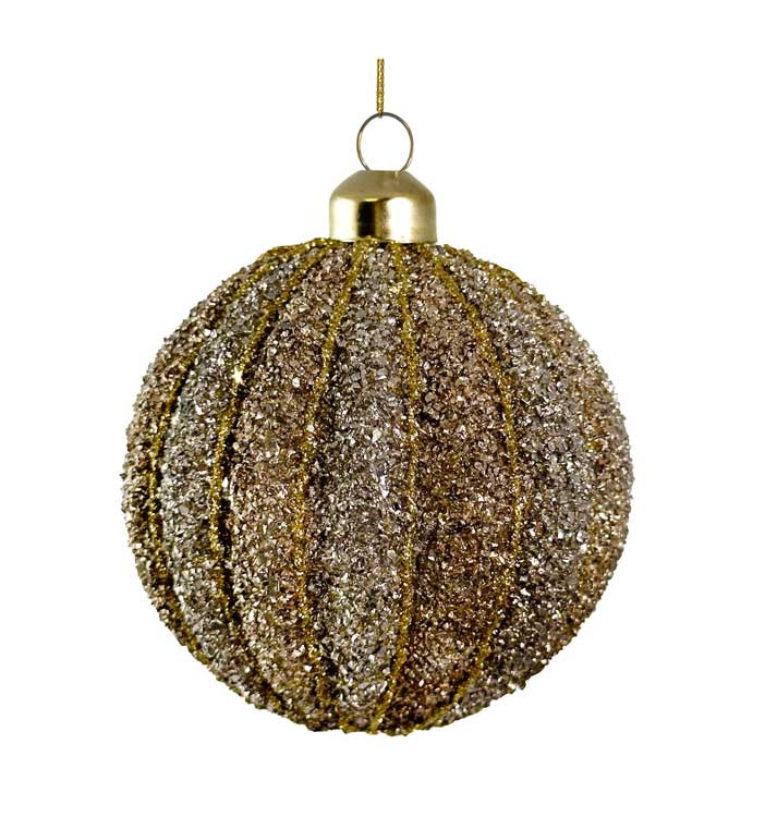 Glass Ball Lined W/Gold And Silver Glass Glitter 8cm