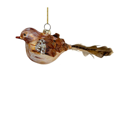 Glass Bird Cone Scale Wings and Feather Brown Tale Ornament Christmas