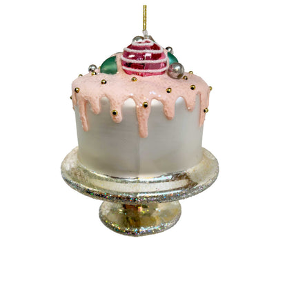 Glass Cake Ornament Pink Glazing Christmas