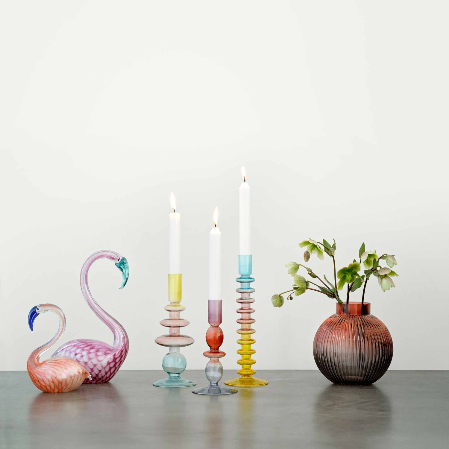 Glass Candlestick 3 Ring &amp; Bubble