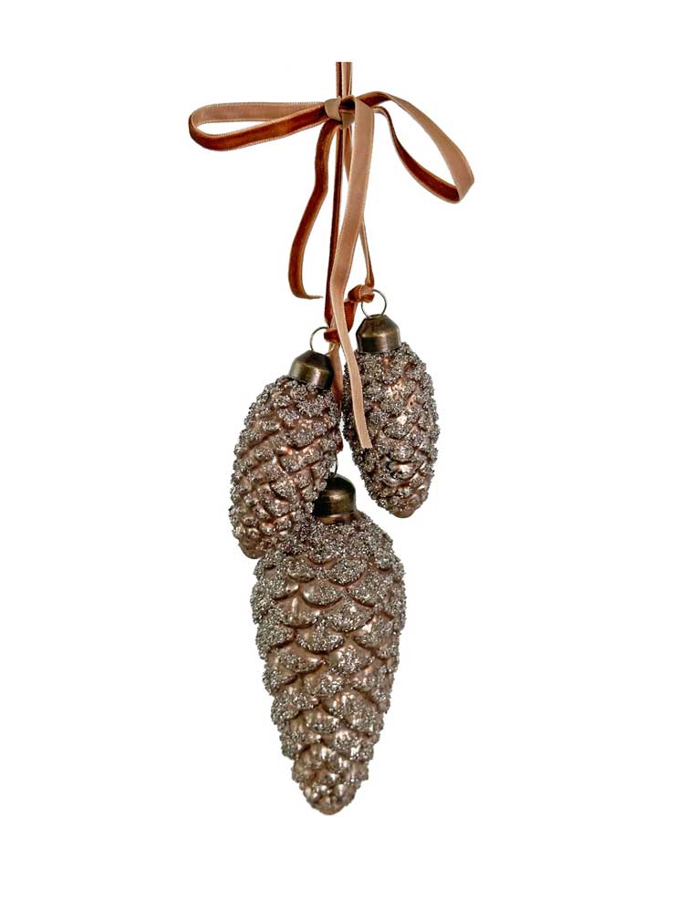 Glass Cones Mat Antique Brown Silver Glass Glitter Bundle x3 30cm