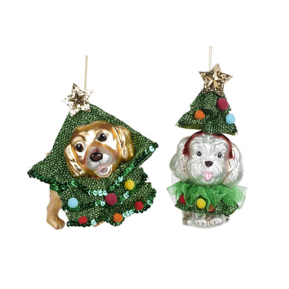 Glass Dog in Xmas Tree Ornament