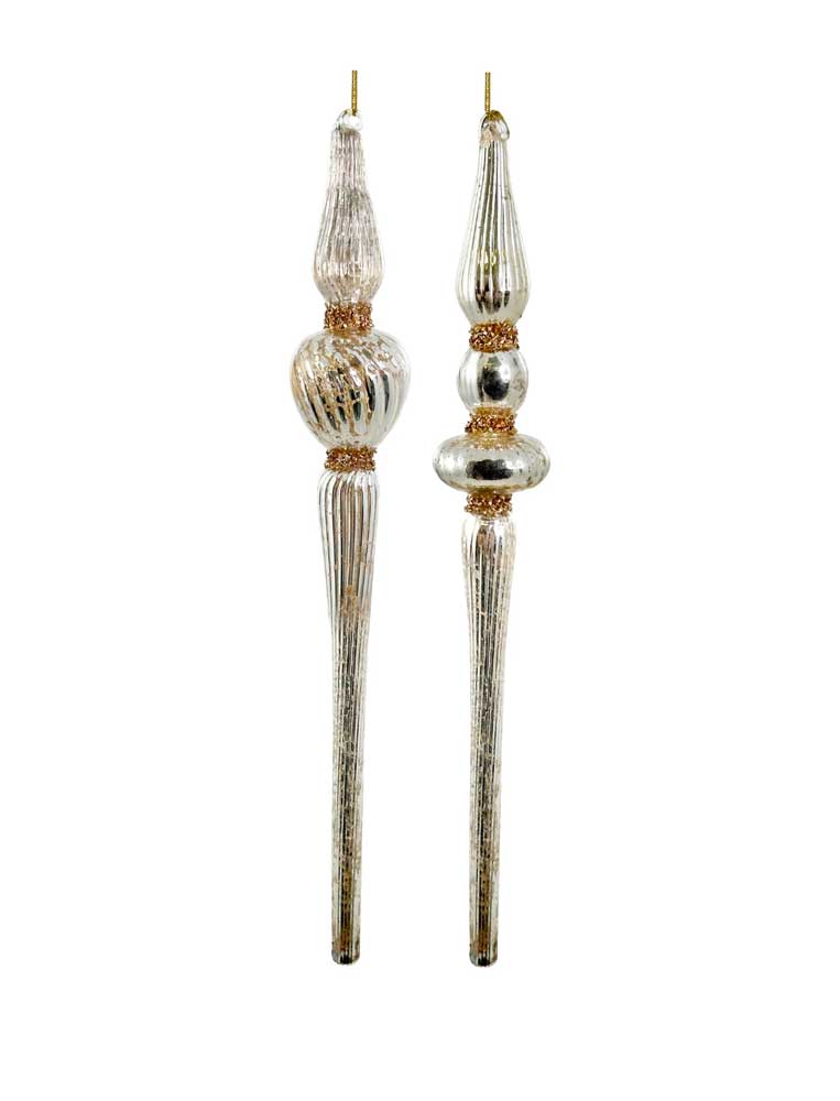 Glass Drop Lined Antique Silver W/Gold Glass Glitt 30cm