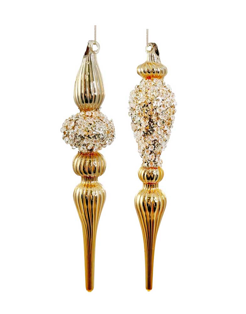 Glass Drop Lined Shiny Gold W/Champagne Sequins &amp; 20cm