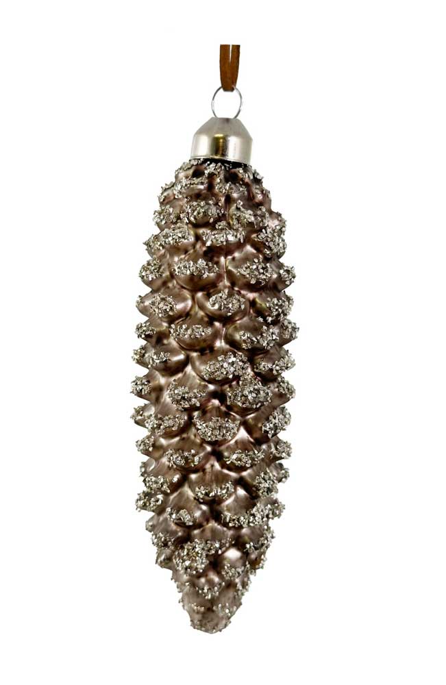 Glass Long Cone Mat Brown Silver Glitter 12,5cm