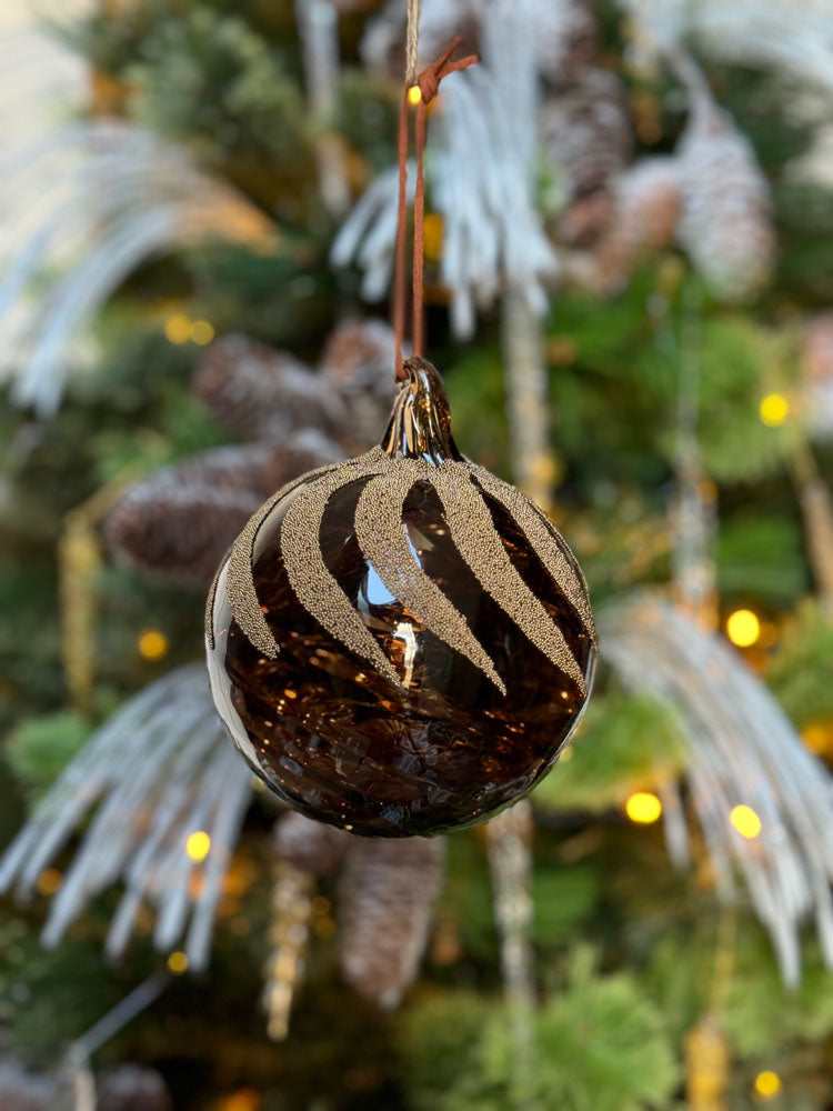 Glass Spiral Ball Brown Gold Glass Glitter