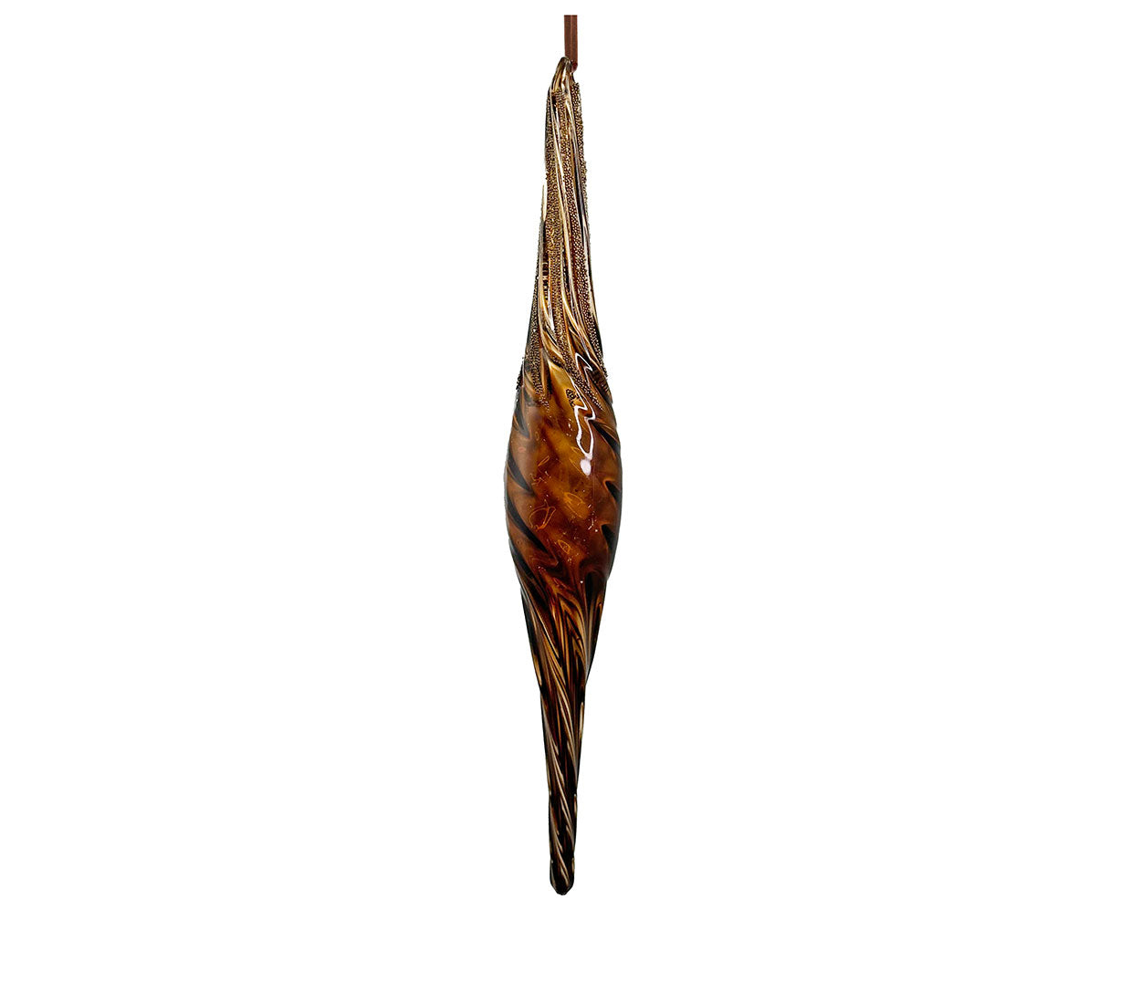 Glass Spiral Drop Brown Gold Glass Glitter | 23.5cm