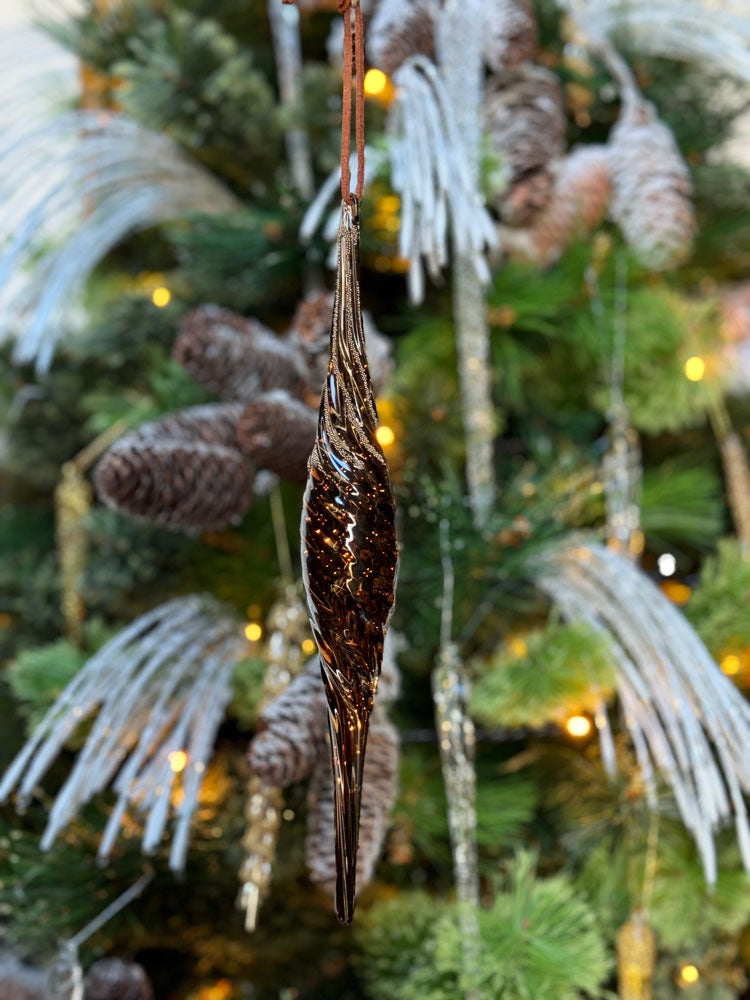 Glass Spiral Drop Brown Gold Glass Glitter