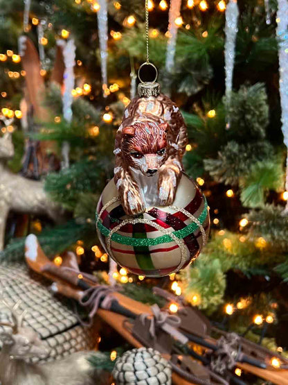 Glass Bear on Tartan Ball Ornament front