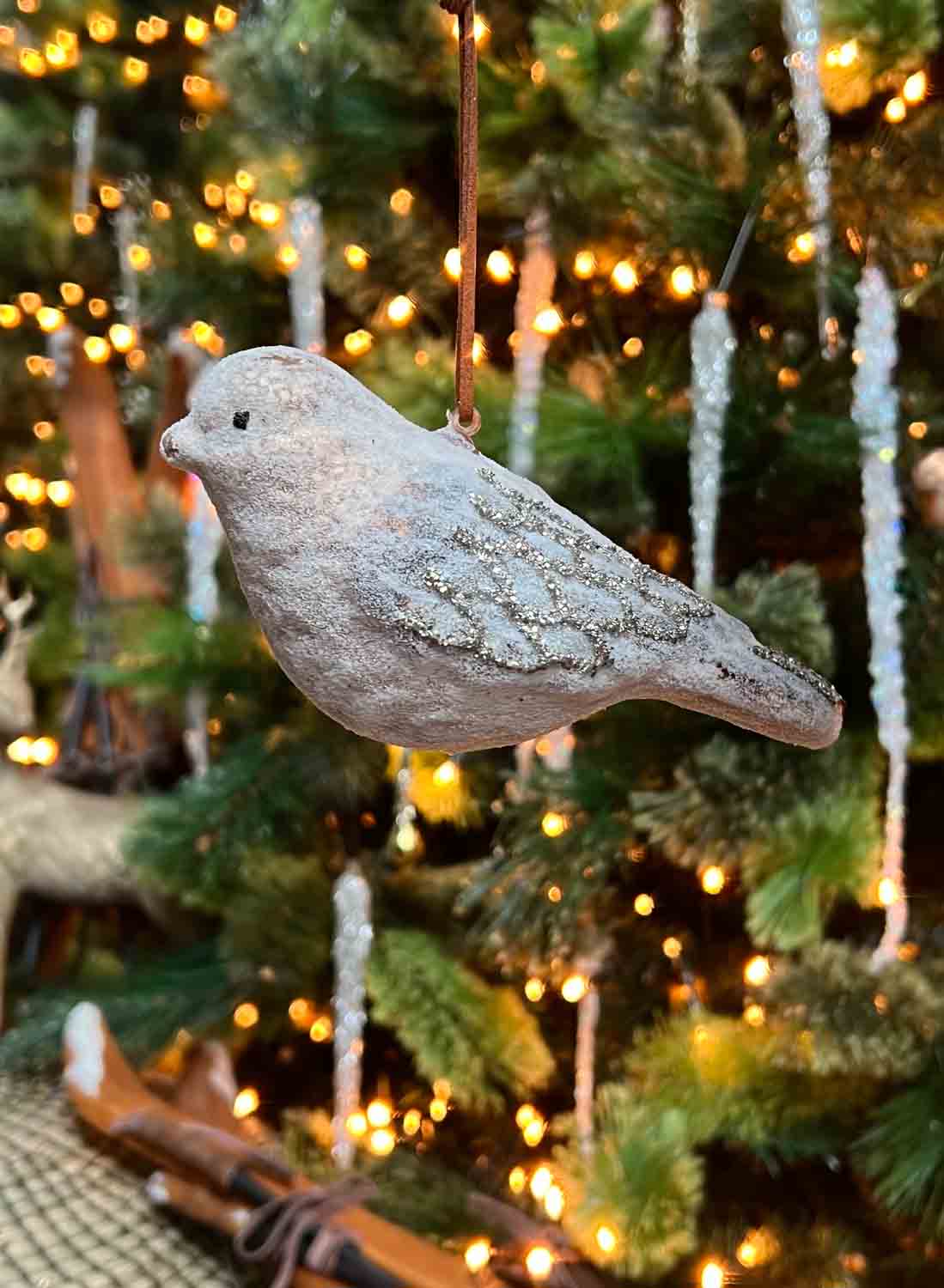 Glass Bird Brown Beaded Ornament