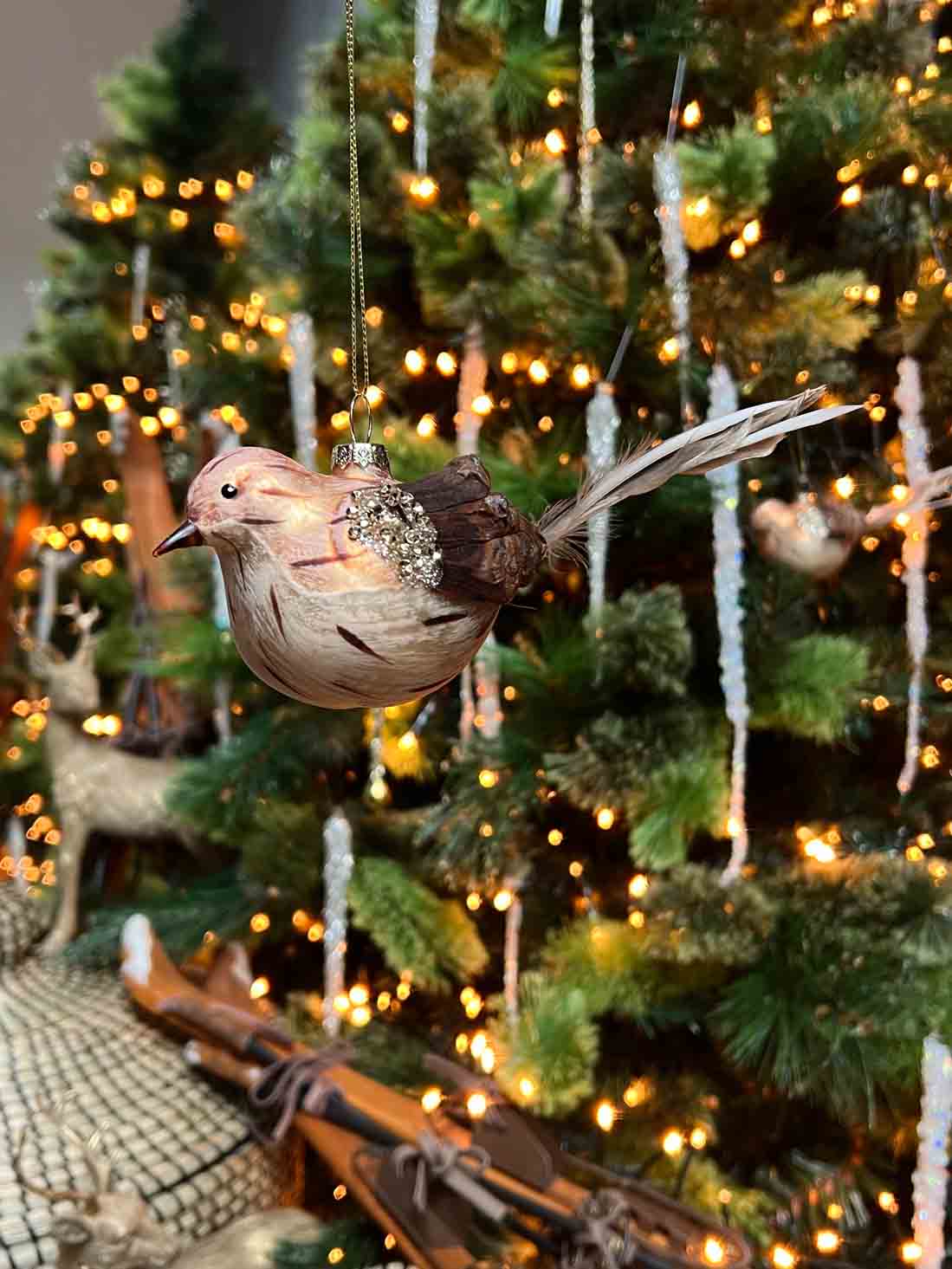 Glass Bird Cone Scale Wings and Feather Brown Tale Ornament