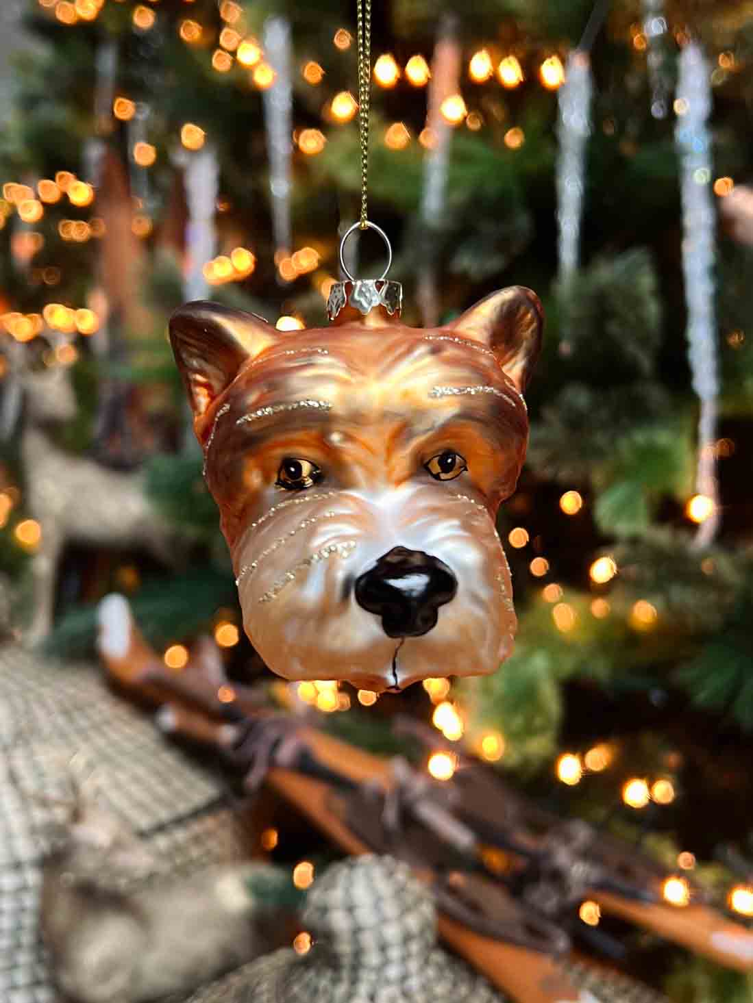 Glass Dog Head Ornament Caramel