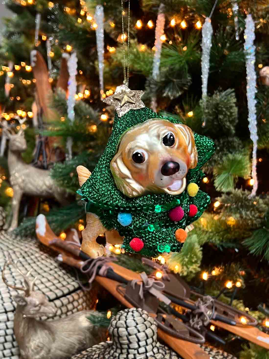 Glass Dog in Xmas Tree Ornament