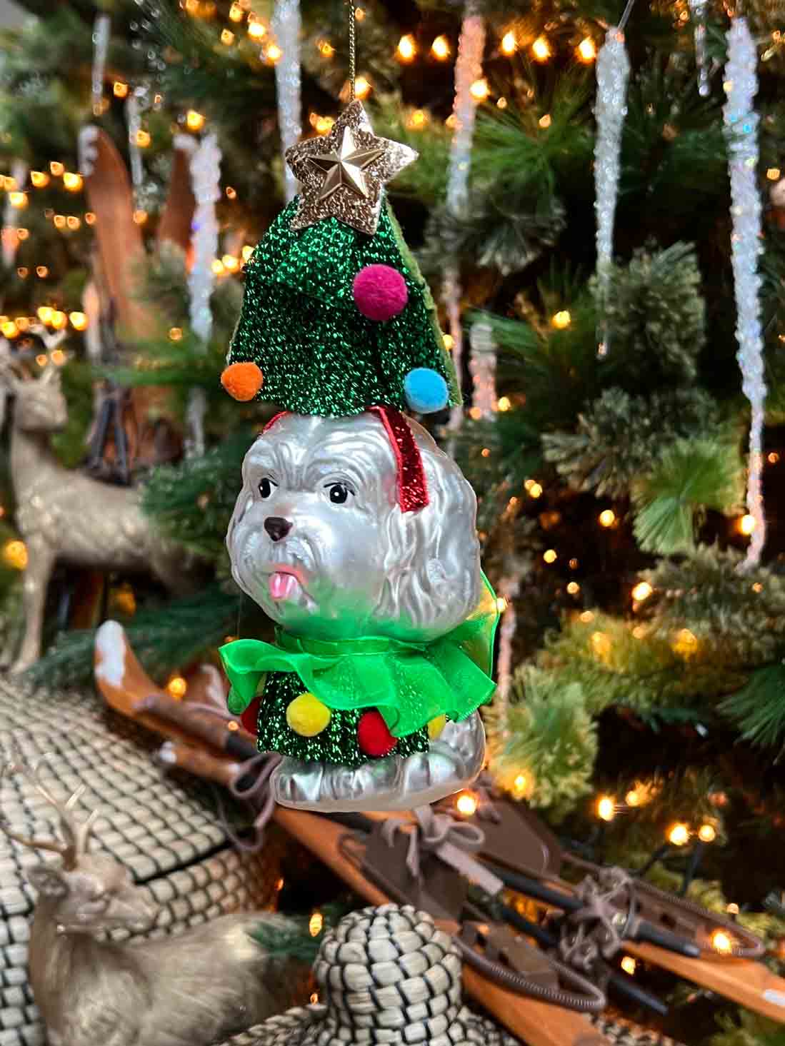 Glass Dog in Xmas Tree Ornament