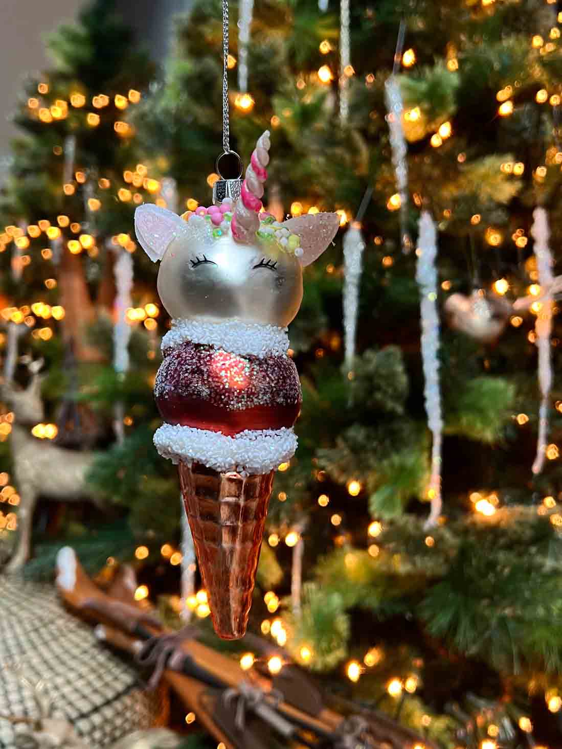 Glass Unicorn Ice Cream Ornament red