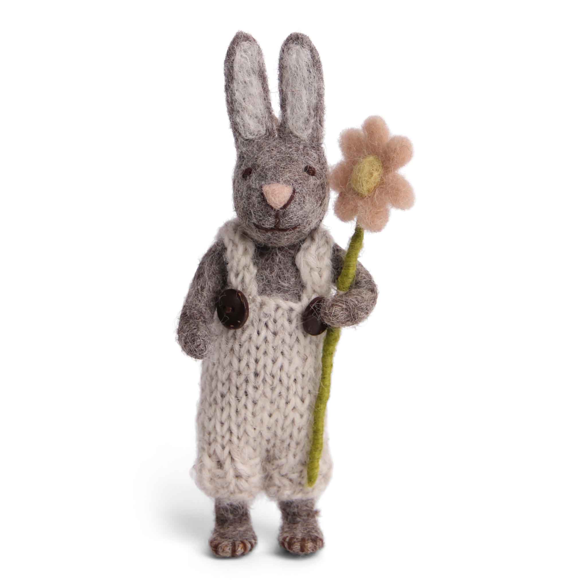 Grey Bunny with Pants and Flower