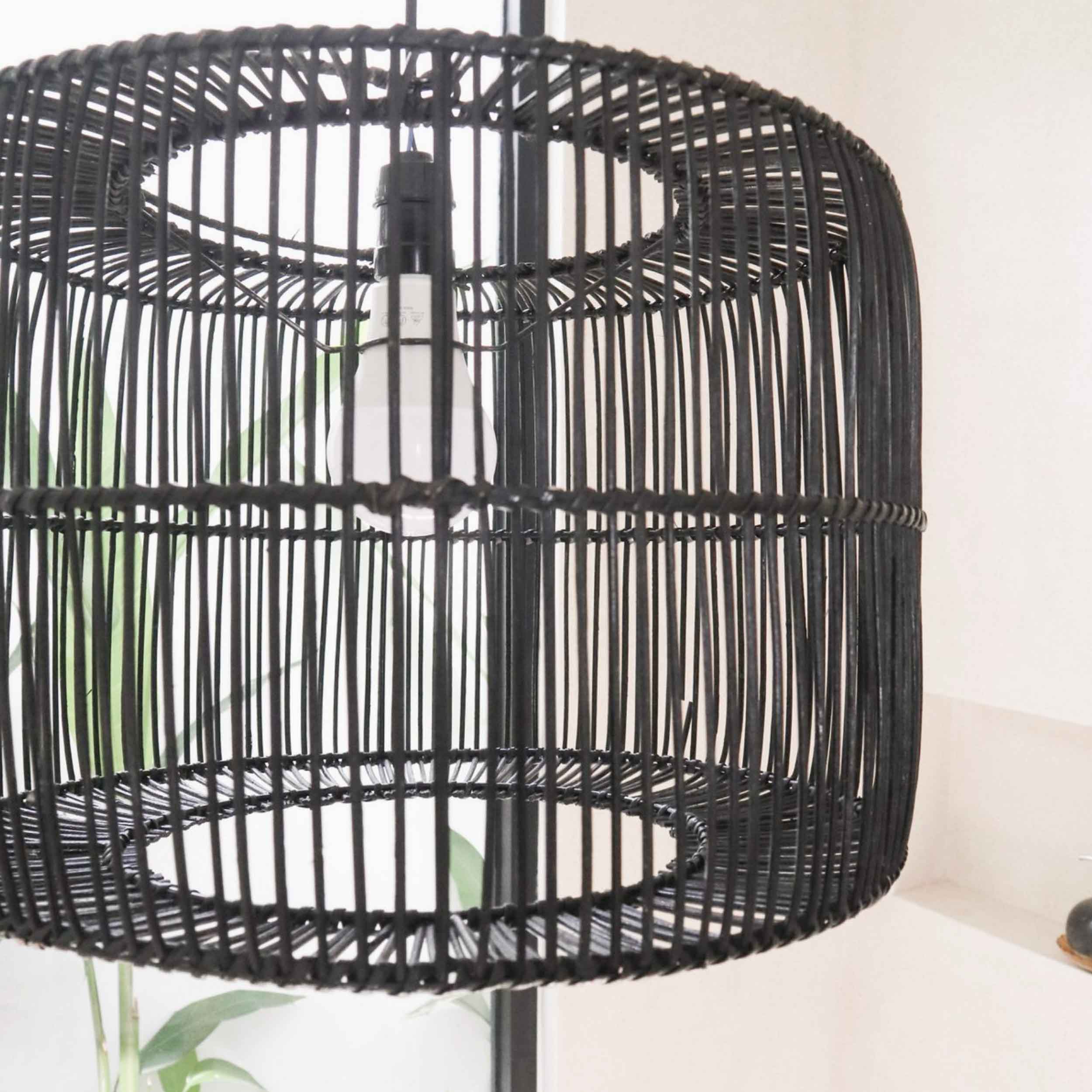 LIKU Black Rattan Lampshade Pendant