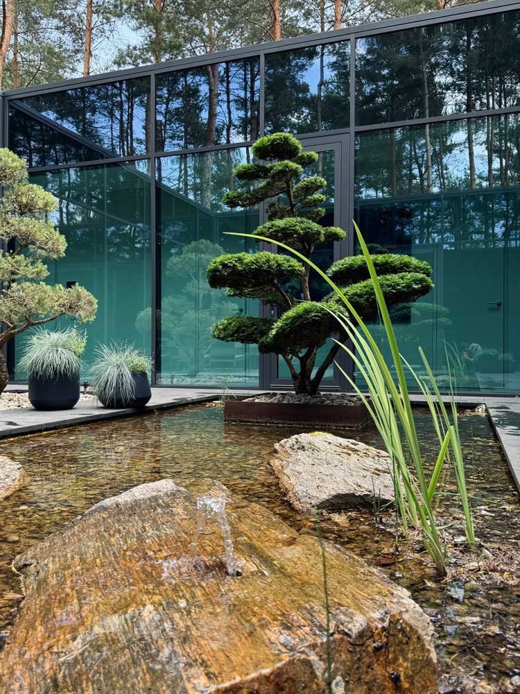 Niwaki Tree Modern Courtyard Water Feature