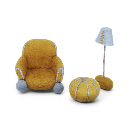 Ochre Chair, Pillow and Lamp