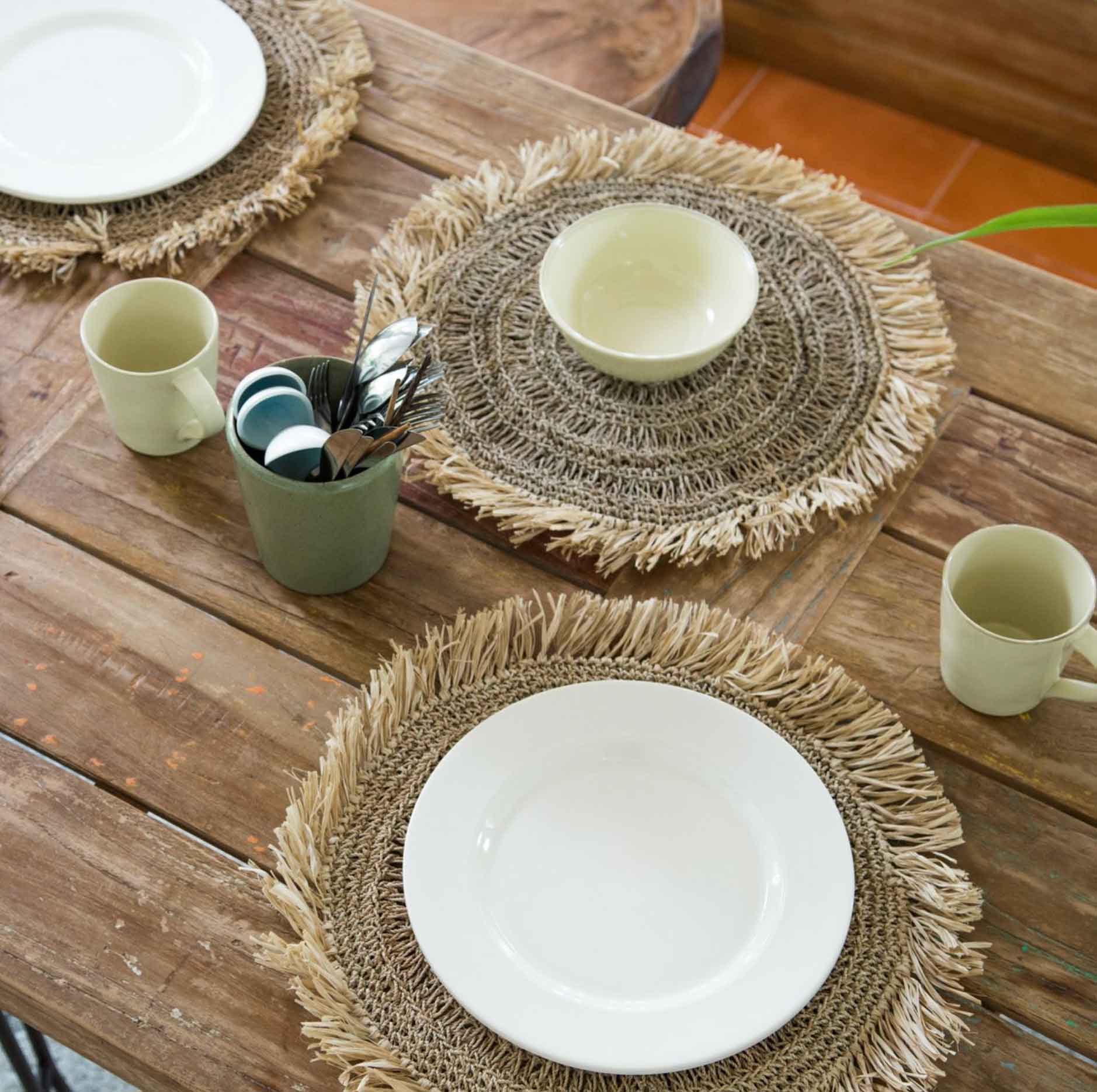 Placemat WAISAI round 45 cm | Boho Table Mat made from Raffia | Set of 2