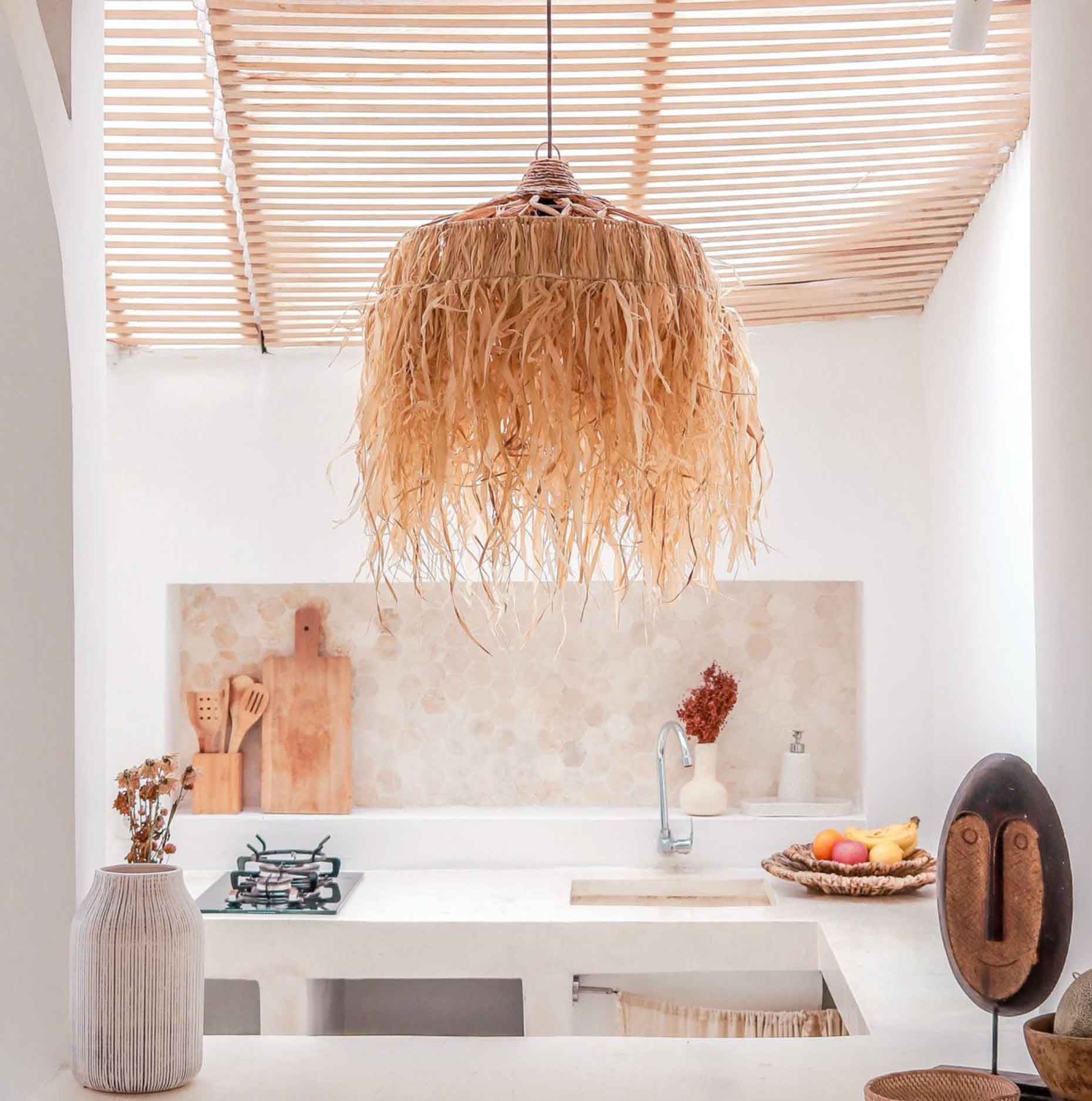 Raffia Lamp with Long Fringes | Lampshade | Pendant Lamp KAWI