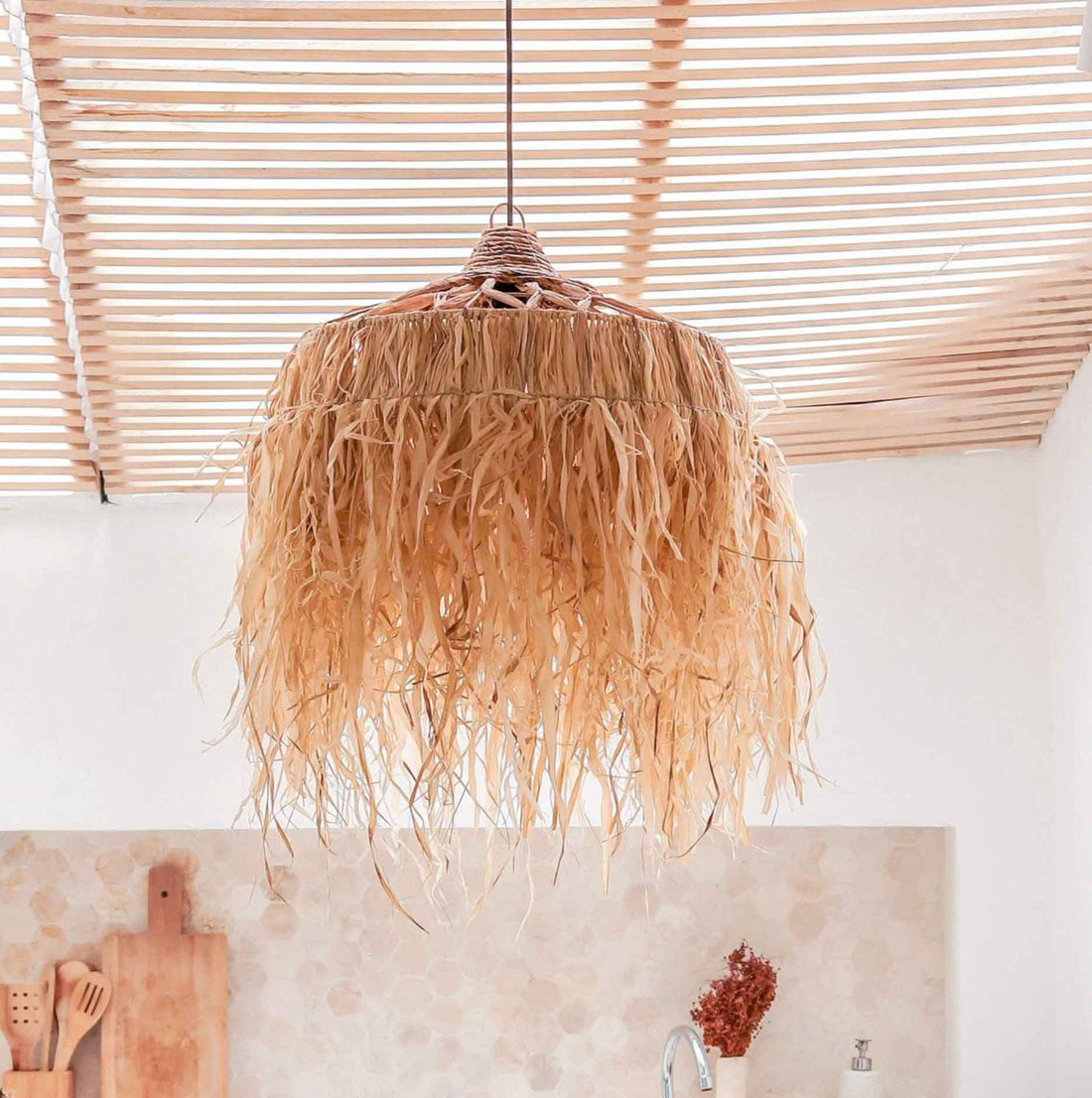 Raffia Lamp with Long Fringes | Lampshade | Pendant Lamp KAWI