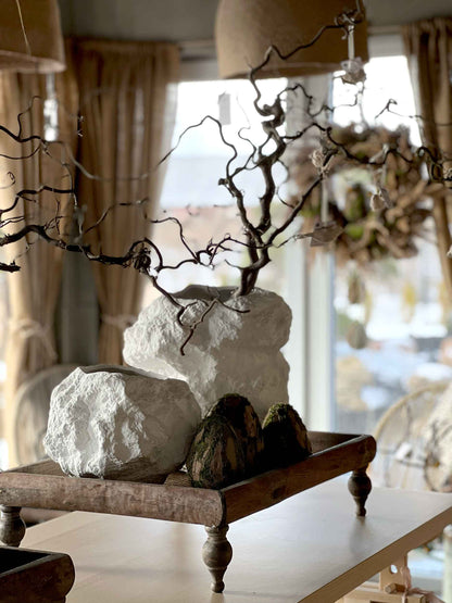 White Ceramic Vase with Real Rock Look | Trendy Natural Design | Medium