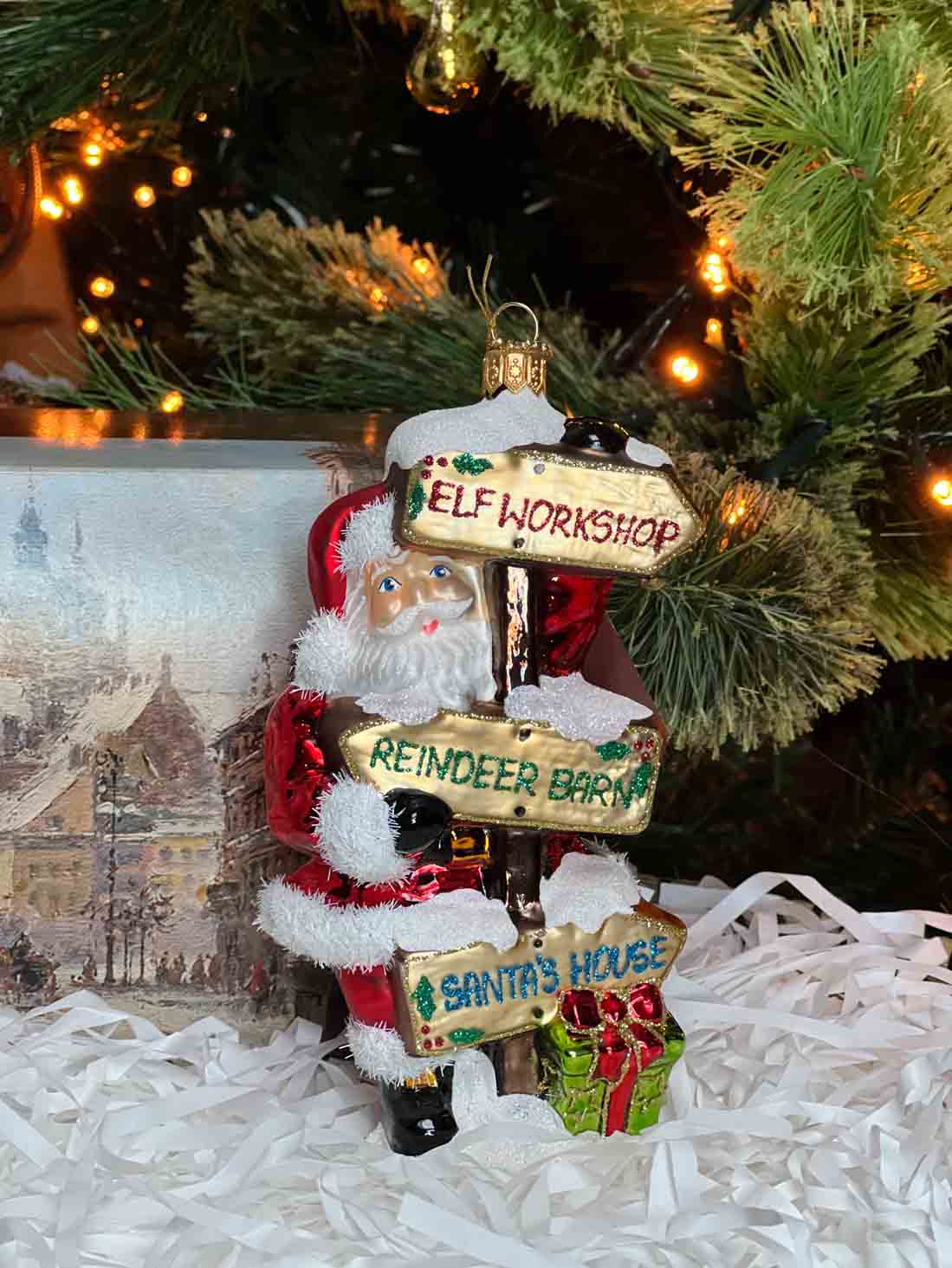 Santa with Road Signs Ornament