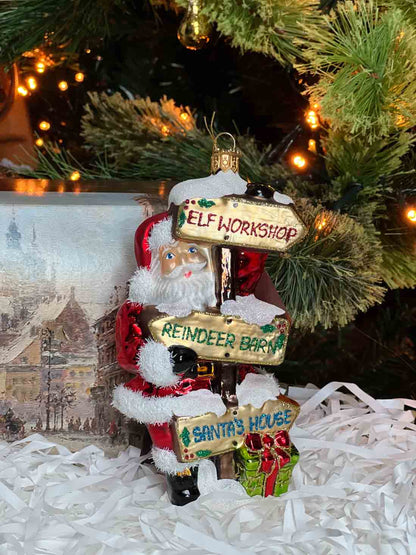 Santa with Road Signs Ornament