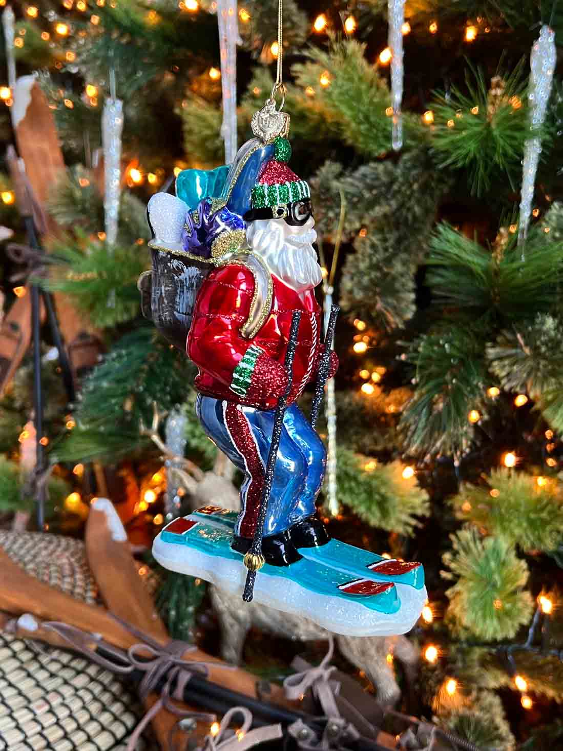 Skiing Santa Ornament