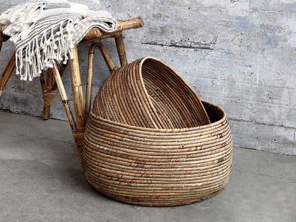 Water Hyacinth Baskets - Set of 2 on concrete