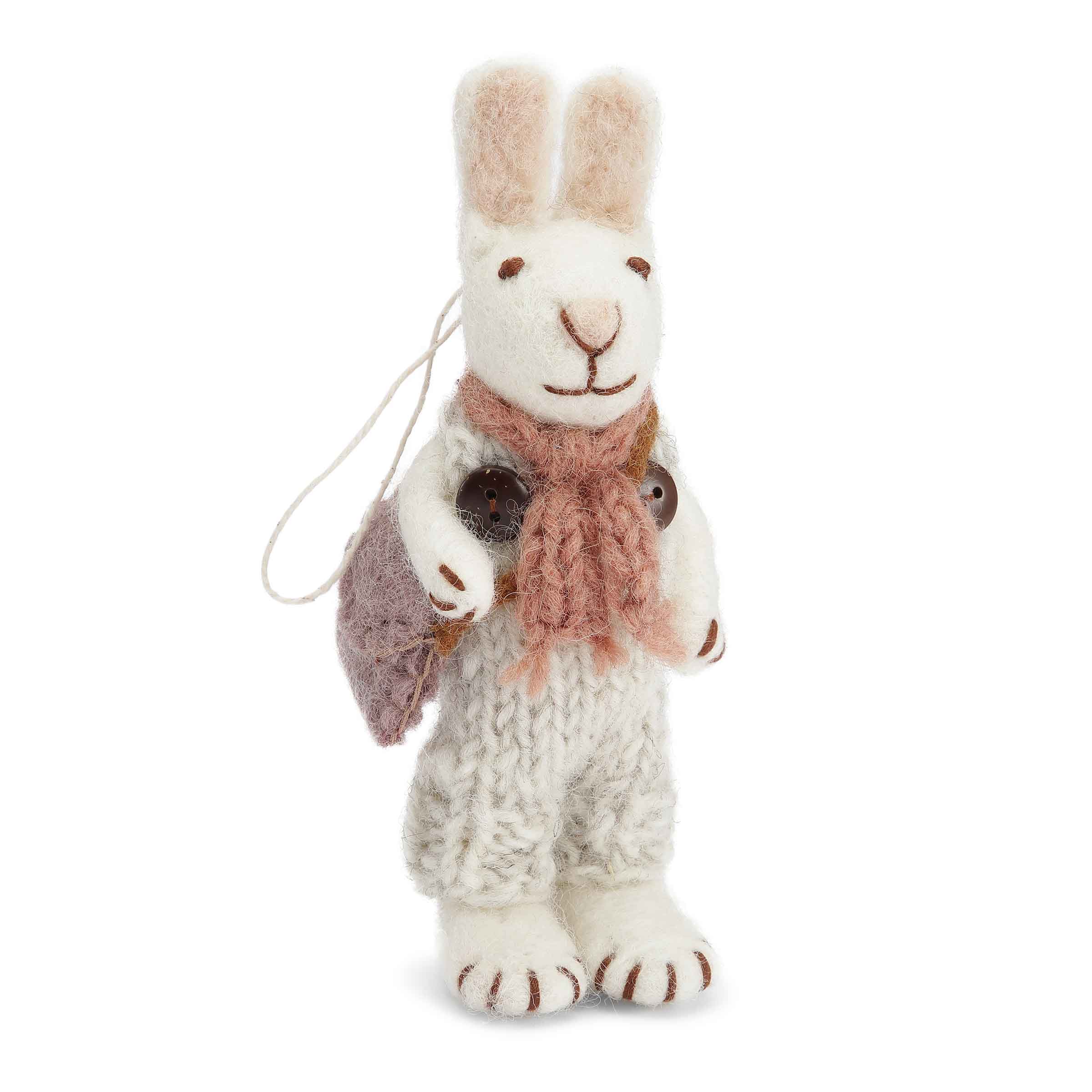 White Bunny with Rose Scarf and Grey Pants